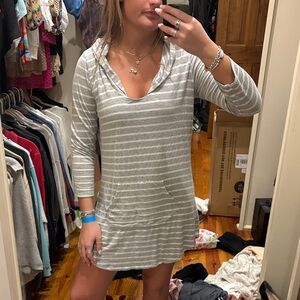Gray Striped Hooded COVERUP